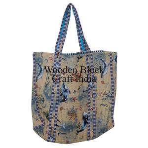Indian Hand Block Cotton Quilted Tote Bag High Quality Shopping <b>for</b> Women <b>Letter</b> Printed Gift Environment-friendly Wholesale - Product Image 1