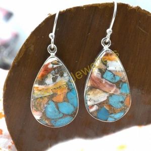 Boucles d'oreilles en turquoise nacrée, boucles d'oreilles en argent sterling 925, boucles d'oreilles pendantes, boucles d'oreilles en pierre orange, boucles d'oreilles pour - Product Image 4