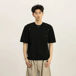 T-shirts haut de gamme pour hommes T-shirt uni personnalisé coupe ample 100% coton vierge impression simple - Product Image 6