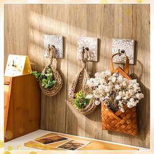 Vintage White Distressed Square Wood Coat <b>Hooks</b> Farmhouse Style Wall <b>Hooks</b> for Clothing Flower Decorative Key <b>Towel</b> Bag Rack - Product Image 1