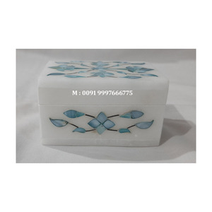 Boîte à bijoux rectangulaire en marbre blanc avec incrustation de nacre vert clair, design floral fait main, idéale pour les cadeaux - Product Image 2