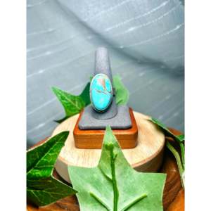 Antionette Martinez Kingman Turquoise & Sterling Silver <b>Adjustable</b> <b>Ring</b> Casual Style Stainless Steel Jewelry Bezel Setting Gift - Product Image 1