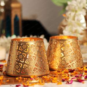 metal votive with embossed leaf pattern ideal for adding elegance to living room office table and festive decor - Product Image 5