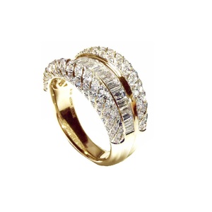 Solid 18K Yellow Gold Natural Diamond Baguette Twisted Rope Dome <b>Micro</b> Pave Womens Custom Chunky Statement Anniversary Ring - Product Image 2