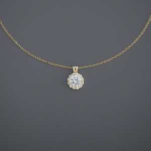 Collar Clásico de Moda 186041, Chapado en Oro, con Diamantes y Perlas, Forma Geométrica y de Flor, Cadena de Eslabones de 18K, para Regalo de Compromiso - Product Image 1