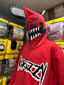 Sudadera con capucha de algodón de gran tamaño con cremallera en blanco, bordado de diamantes de imitación personalizado, cara completa con cremallera, Sudadera con capucha para hombre con estampado de farol y cremallera completa - Product Image 2