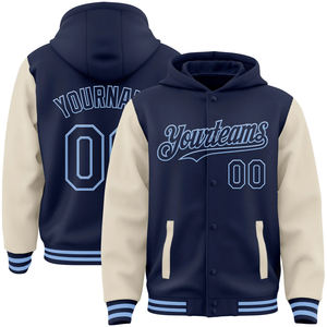 Custom Two-Tone Letterman Bomber Jacket para los hombres Full-Snap Varsity Hoodie Style - Product Image 5