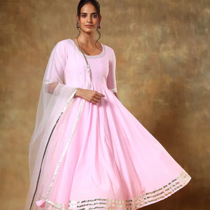 GUZARISH GULABI COTTON ANARKALI SET Floral Design Kurta with Trousers & With Dupatta Sundary Cotton kurta With Dupatta - Product Image 1