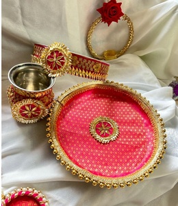 Juego de platos Karwa Chauth de acero hermoso de la mejor calidad con Lota y Chalni Indian Festival Women's Festival Chauth Plate - Product Image 2