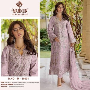 Nouvel Arrivage Qualité Indienne Export Dernières Lourdes Georgette Salwar Suit & Dupatta Avec Broderie Fantaisie Fabrication De L'Inde - Product Image 3