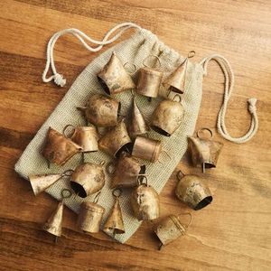 Farmhouse Metal Jingle Bells New Design Small Antique Patina Brass Christmas <b>Tree</b> Decoration with Hanging Rope Bells - Product Image 6
