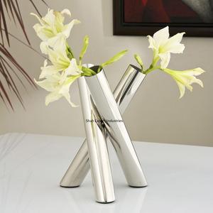 Jarrón de Metal de hierro personalizado con forma de cilindro, maceta de lujo chapada en plata de alta calidad para decoración de mesa de sala de estar del hogar - Product Image 1