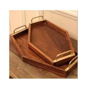 ถาดไม้สไตล์โบราณพร้อมที่จับโลหะสีทองถาดอาหารบนโต๊ะอาหารคุณภาพเยี่ยมในราคาที่น่าสนใจโดยผู้ส่งออก Tahura Supply - Product Image 1