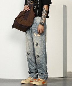 Pantalones vaqueros cómodos Nuevos hombres Retro High Street Pantalones rectos sueltos para hacer viejos pantalones casuales de nicho - Product Image 6