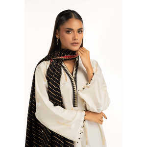 Ensemble de costume 3 pièces en jacquard brodé blanc cassé pour femmes - Product Image 2