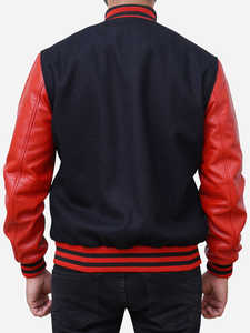 Custom Brand Embroidery Logo <b>Men</b> Varsity <b>Jacket</b> Cotton <b>Fleece</b> Varsity <b>Jackets</b> Latest Style College <b>Jackets</b> <b>Black</b> And Red Colour - Product Image 3