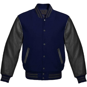 Blouson bomber bicolore bleu marine et gris – Veste universitaire classique élégante pour le quotidien – Tenue chic et tendance - Product Image 6
