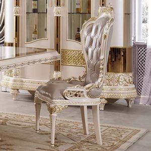 European Style Hand Carved Marble Top <b>Gold</b> Trim Antique Design 6 Piece Solid Back Dining Room Set for Hotel Use - Product Image 3