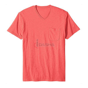 2025 T-Shirt en coton surdimensionné unisexe de haute qualité col en V avec poche poitrine couleur unie Logo personnalisé grande taille coupe décontractée - Product Image 1