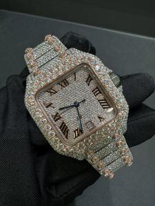 Montre de luxe en acier inoxydable argenté, mouvements à quartz, entièrement sertie de diamants Moissanite, style hip-hop antique personnalisé - Product Image 3