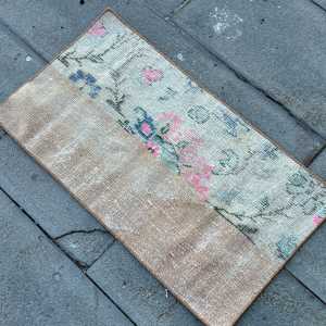 Turkish Vintage <b>Wool</b> Patchwork Rug 1.3x2.4 ft (41x73 Cm) <b>Brown</b> with Latex Backing - Product Image 4