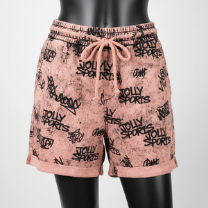 Shorts de mujer con lavado ácido, tela de algodón y poliéster de primera calidad, color vintage, estampado completo, logotipo personalizado, shorts de mujer con lavado ácido. - Product Image 1