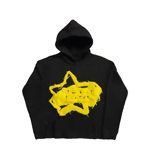 Sweat à capuche unisexe personnalisé surdimensionné délavé à l'acide avec patch brodé, ourlet brut, fermeture éclair, coton/polyester imperméable pour homme, hiver - Product Image 1