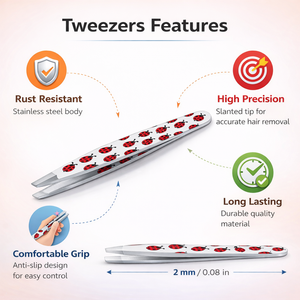 MANAN INSTRUMENTS Pinzas Profesionales para Cejas con Diseño de Mariquita, Acero Inoxidable, Punta Inclinada, Precisión, Antiestáticas, Duraderas - Product Image 4