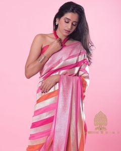 Banarasi-<span class=keywords><strong>saree</strong></span> de seda jacquard con blusa para mujer, ropa de fiesta para diario, de algodón suave, venta al por mayor, precio bajo - Product Image 3