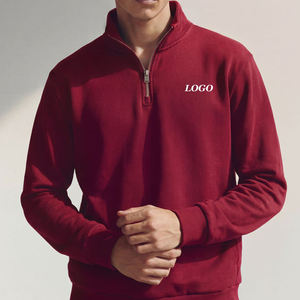 <b>Men</b> Sweatshirt With <b>Quarter</b> <b>Zip</b> Long Sleeves Custom Logo Design OEM Service Casual Wear Ribbed Cuffs / Waistband For Relaxed Fit - Product Image 1