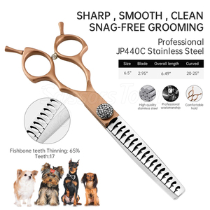 Ciseaux amincissants de toilettage robustes pour chiens chats lames tranchantes en acier inoxydable Performance durable et durable - Product Image 3