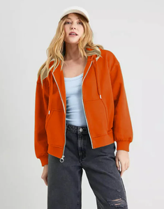 Women Custom Heavyweight Cropped Boxy Hoodies Zip-Up Hoodie <b>Oversized</b> Pullover <b>Sweatshirt</b> with Hooded Collar <b>Vintage</b> Style Ako - Product Image 3