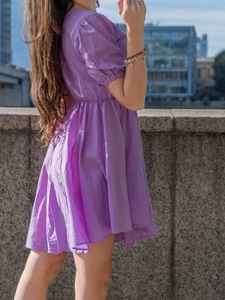 มินิเดรสสั้นเข้ารูปสีลาเวนเดอร์สีล้วนสำหรับผู้หญิงเดรสแม็กซี่ลำลองฤดูร้อน - Product Image 5