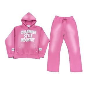 ชุดวอร์มหนานุ่มสไตล์วินเทจ ปักลายแบบดิสเทรส สำหรับผู้ชาย ซิปหน้า ล้างสีแบบแอซิดวอช ผลิตตามสั่ง - Product Image 1