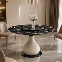 Table à manger ronde moderne de luxe en marbre noir avec plateau tournant sur piétement pour hôtel, restaurant, salle à manger, 8 places