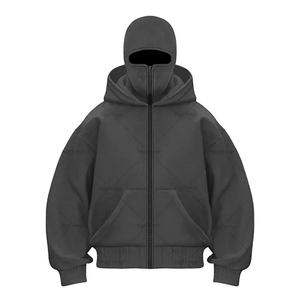 Nueva moda American Street Hip-Hop estilo sudadera Retro moda 100% algodón invierno Sudadera con capucha cremallera 3D bordado Color sólido - Product Image 2