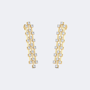 Pendientes Largos Colgantes de Diamantes Redondos de 2.50CTW, Oro de 14k, Diamantes Cultivados en Laboratorio, Color D, VVS, Engaste de Garras y Barra, Joyería Larga para Mujer - Product Image 3