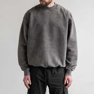 Vente en gros de sweat à capuche délavé à l'acide pour hommes de grande taille 500 grammes sweat à col rond avec impression personnalisée sweats à capuche noirs pour la saison d'automne - Product Image 4