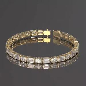 Pulsera de tenis de oro macizo de 14K con pulseras y brazaletes de diamantes cultivados en laboratorio de corte ovalado Esmeralda para mujeres y hombres - Product Image 6