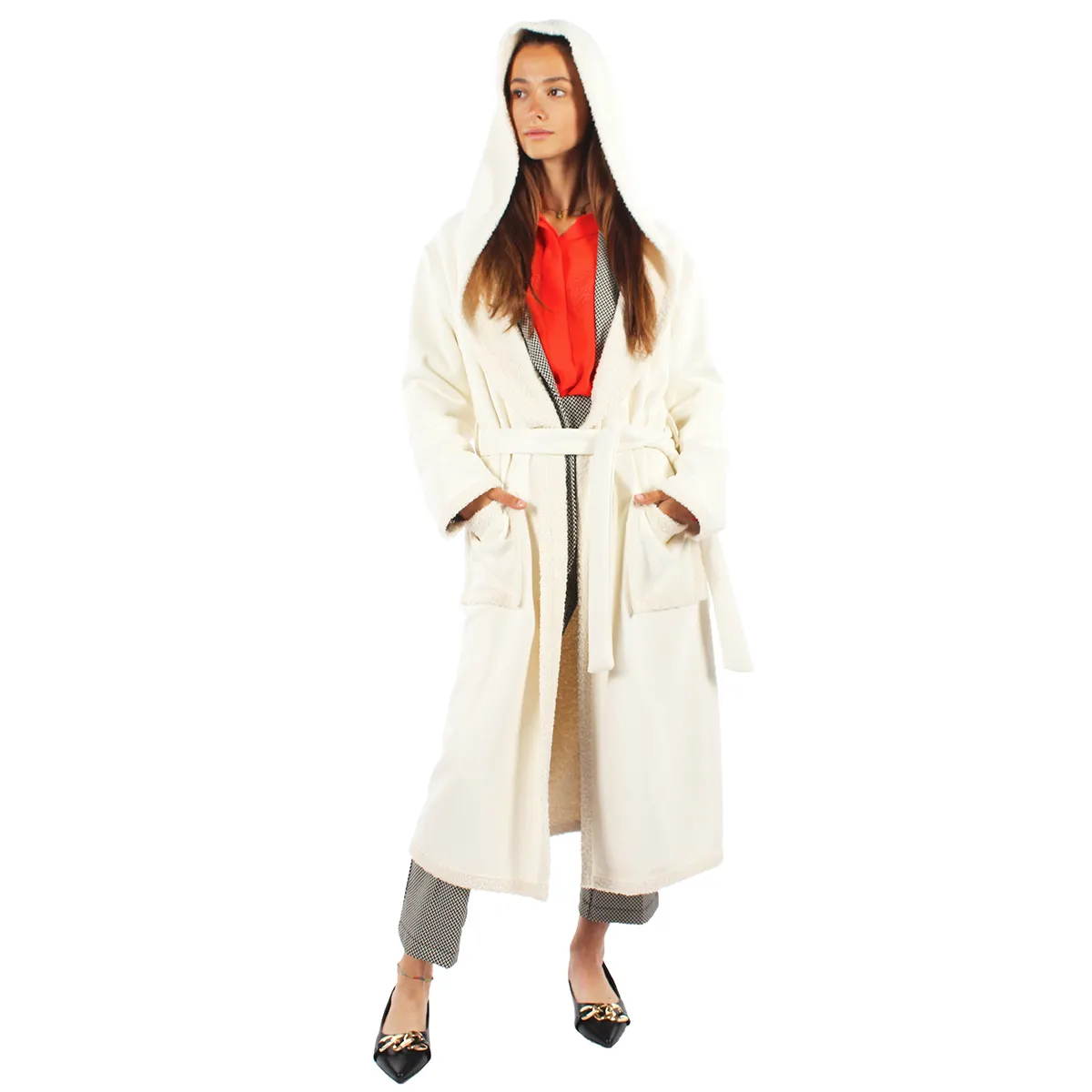 Chique En Comfortabele Lange Faux Shearling Coat Met Riem, Perfect Om De Kou In Stijl Te Omarmen. Verschillende Kleur Beschikbaar