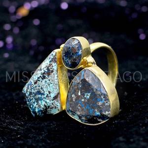 Anillo llamativo de crisocola natural hecho a mano al por mayor, Latón chapado en oro con corte ovalado, joyería fina de platino - Product Image 2
