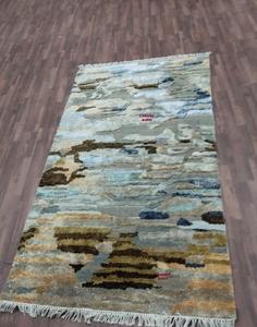 Alfombra Moderna Abstracta Anudada a Mano de Lana/Seda, Alfombra de Área en Azul, Beige y Verde, Alfombra Contemporánea de Pelo Alto y Bajo para Sala de Estar - Product Image 6