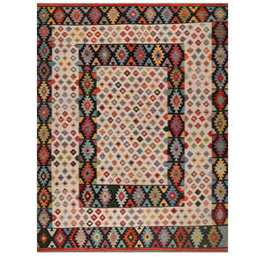 Alfombra Kilim de Maimana, Afganistán, 391 x 300 cm - Product Image 1