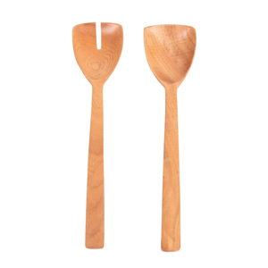 Ensemble de couverts en bois naturel brun, écologique, lavable au lave-vaisselle, fabriqué à la main, cuillère à salade, fourchette - Product Image 3