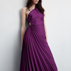 Vestidos da sera <span class=keywords><strong>Chic</strong></span> da donna abito con orlo asimmetrico senza maniche elegante monospalla lunghi abiti plissettati - Product Image 2