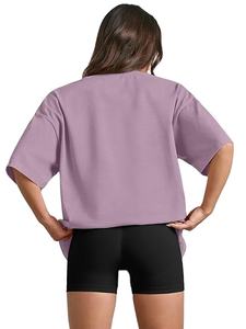 Conjunto de camiseta oversize de verano para mujer, cuello redondo, manga corta, informal, talla grande, y pantalones cortos de gimnasio para mujer 2026 al por mayor - Product Image 4