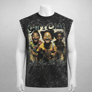 Camiseta sin mangas de algodón 100% personalizada con estampado DTG para hombre, con bajo recortado y lavado ácido, modelo 2026 - Product Image 1