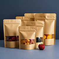 Pochette alimentaire premium personnalisée avec fenêtre transparente, fond plat, fermeture éclair, certifiée ISO, compostable, avec logo couleur sur mesure, marron
