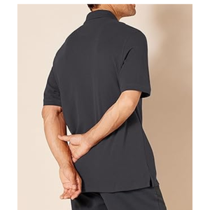 Chemise pour homme en piqué de coton respirant, coupe classique, noire, à manches courtes et col classique, effet délavé - Product Image 2