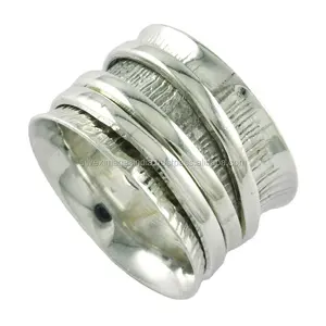 Uniek Ontwerp Effen Zilver 925 Sterling Zilver Handgemaakte Spinner Ring Sieraden Fabrikant India Goedkope Prijs Spinner Ringen